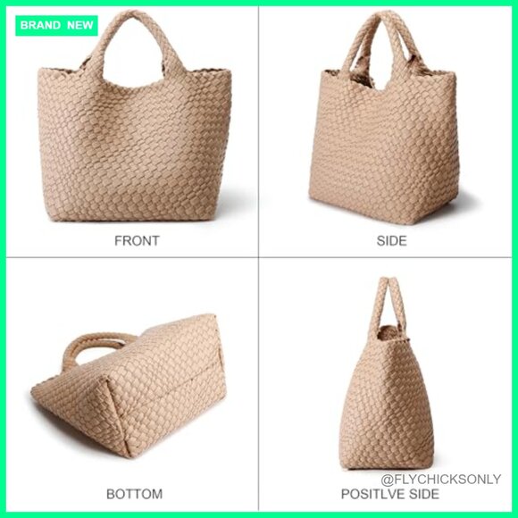 Vegan Leather Tote Shoulder Bag with Clutch, Faux Leather Woven Handbag - Picture 6 of 7